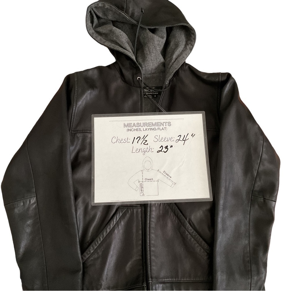 Concept Black Leather Vintage Bomber Jacket Coat Hood S Women Biker Y2K - Picture 9 of 15